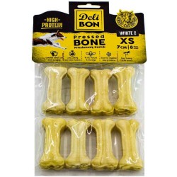 Delibon Deri Press Köpek Kemik 7 Cm XS Boy 8Li Paket Beyaz