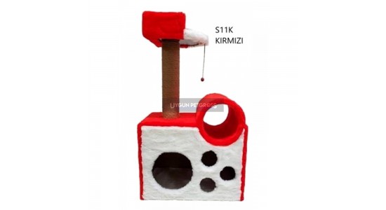 Cat Hause S11 Yuvali ve Oturakli Kedi Tırmalama Kırmızı