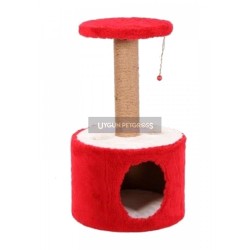 Cat Hause Yuvali Silindir Kedi Tırmalama Kırmızı 75x40 Cm