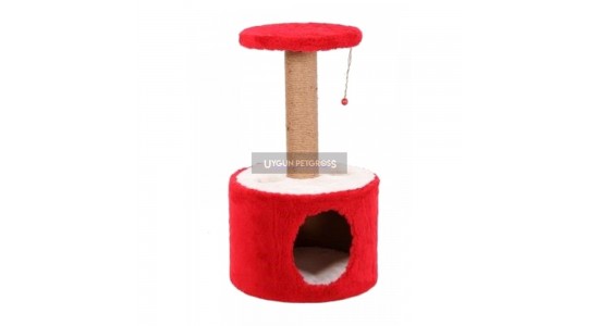 Cat Hause Yuvali Silindir Kedi Tırmalama Kırmızı 75x40 Cm
