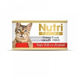 Nutri Feline Sığır Etli ve Zeytinli Tahılsız Yetişkin Kedi Konserve Maması 85 Gr