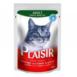 Plaisir Biftekli ve Hindli Yetişkin Kedi Konserve Maması 100 Gr