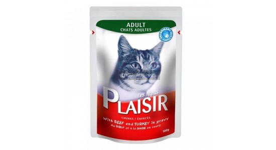 Plaisir Biftekli ve Hindli Yetişkin Kedi Konserve Maması 100 Gr