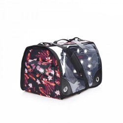 Lepus Şeffaf Fly Bag Kedi Köpek Tasima cantasi Siyah cicek Large