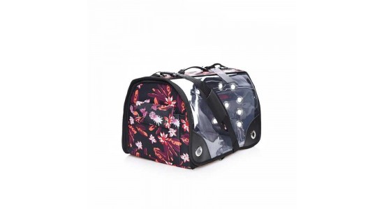 Lepus Şeffaf Fly Bag Kedi Köpek Tasima cantasi Siyah cicek Large