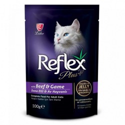 Reflex Plus Parca Etli Dana Etli ve Av Hayvanlı Yetişkin Kedi Konserve Maması 100 Gr